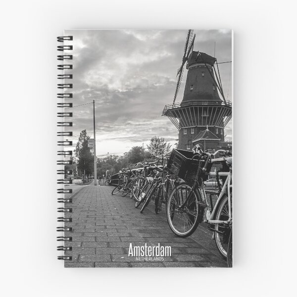 Item preview, Amsterdam Black and White Photo - Netherlands Love - Windmill and Bicycles designed and sold by SoccaTamam.