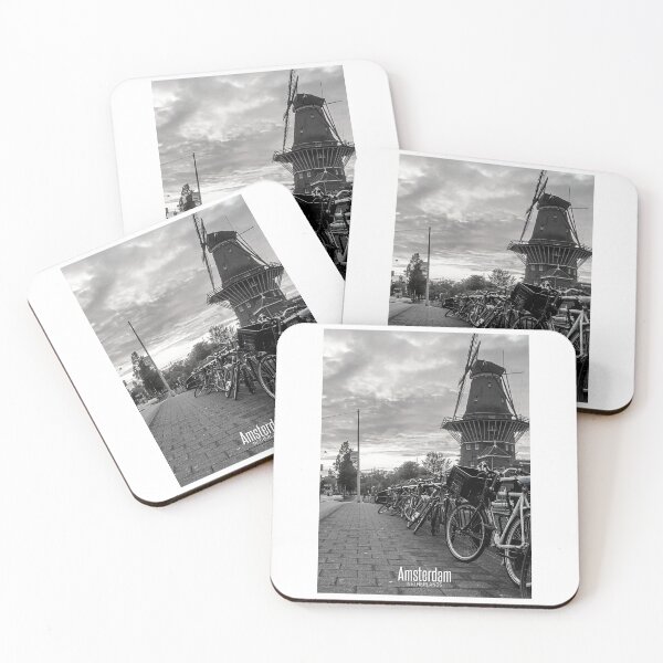 Item preview, Amsterdam Black and White Photo - Netherlands Love - Windmill and Bicycles designed and sold by SoccaTamam.