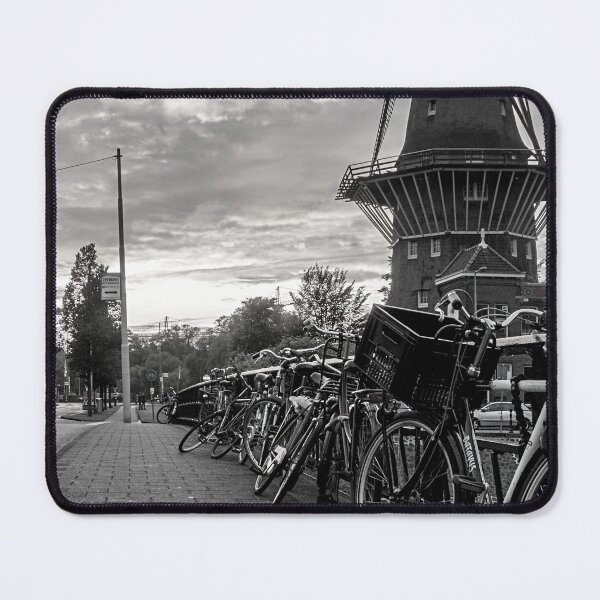Item preview, Amsterdam Black and White Photo - Netherlands Love - Windmill and Bicycles designed and sold by SoccaTamam.