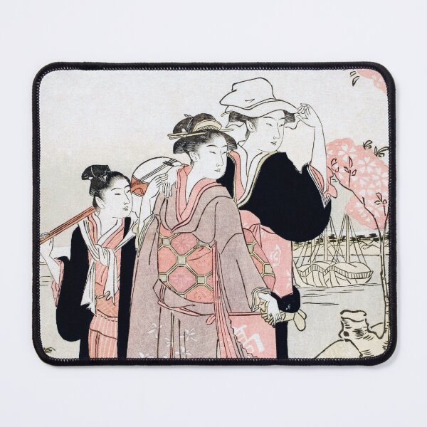 Item preview, Three Japanese women walking | 12 Hours of the 3rd Month | Hosoda Eishi | Ukiyo-e designed and sold by LaMadeleine.