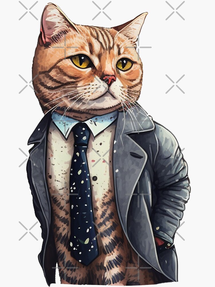 "Cat in Jacket and Tie" Sticker for Sale by Pabrionacchi Redbubble