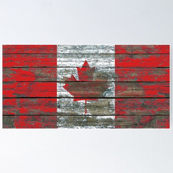 Flag of Canada on Rough Wood Boards Effect Poster