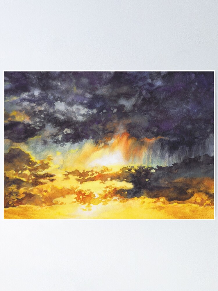 Watercolor Sky No 5 Colorful Rain Clouds Poster By Kkmiecikart Redbubble