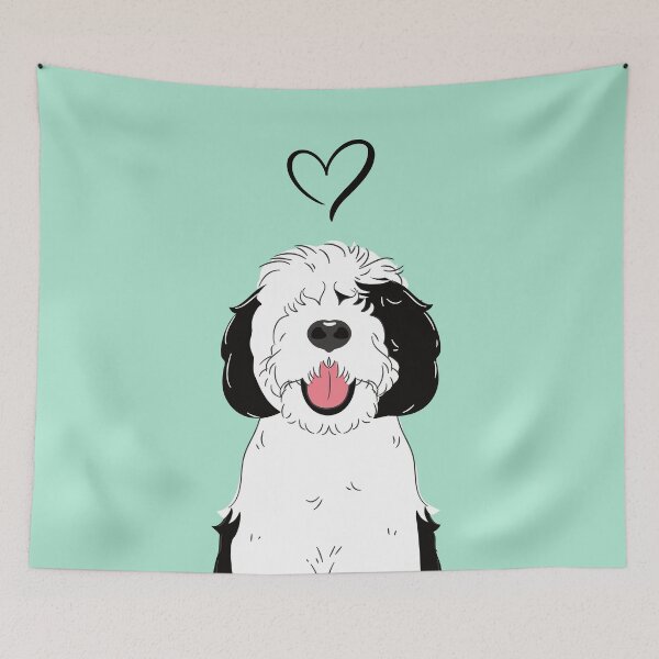 Item preview, LOVE Black and White Sheepadoodle 5 - green designed and sold by Lulupainting.