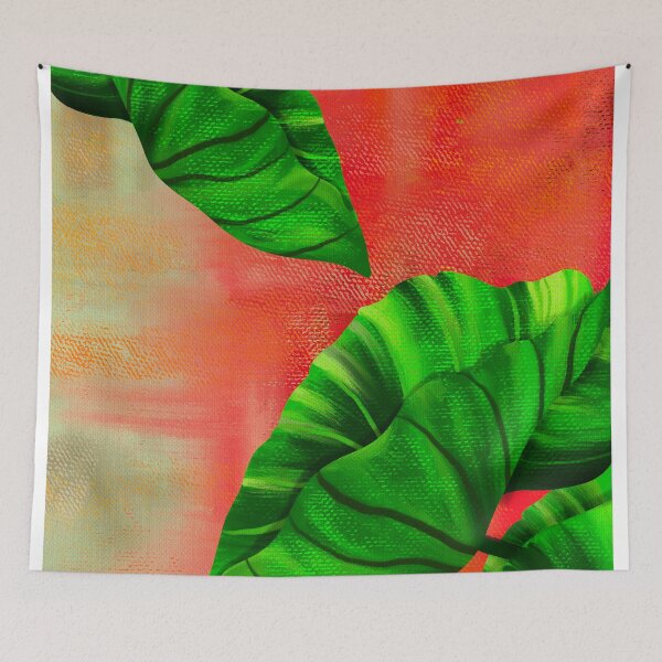 Item preview, Tropical leaves on the red wall  designed and sold by Nora Gad.