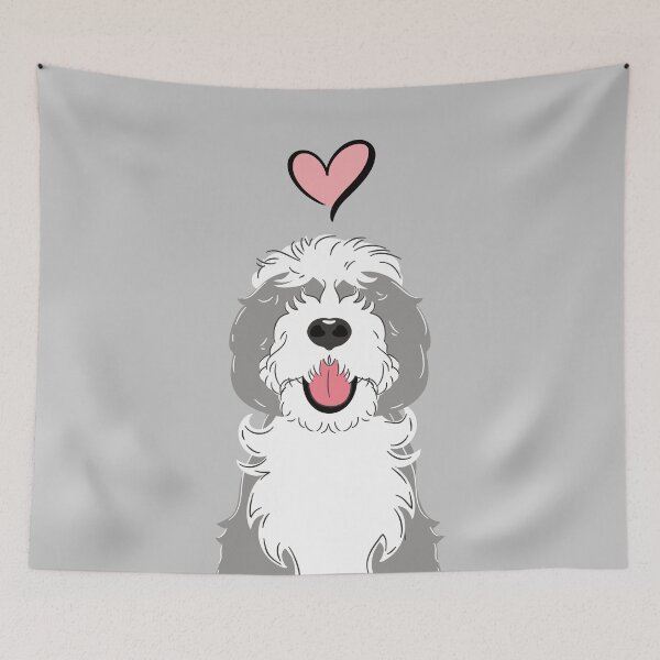 Item preview, LOVE Gray Grey and White Sheepadoodle 2 designed and sold by Lulupainting.