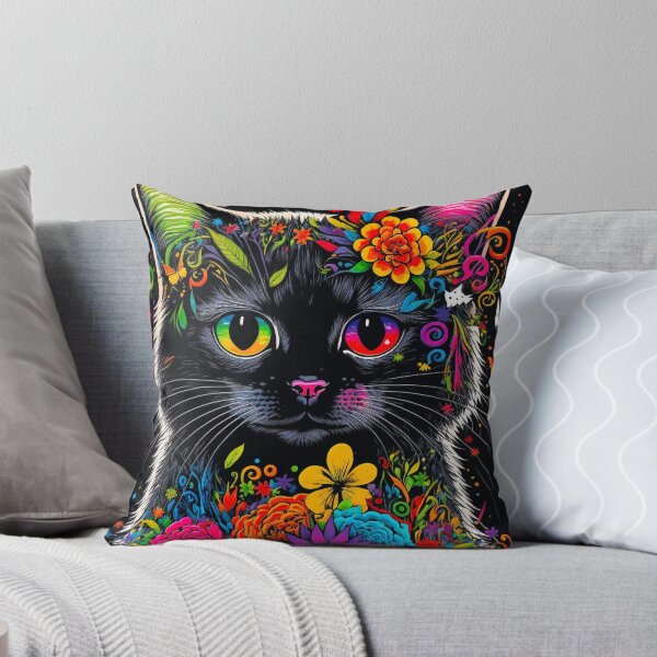 Item preview, a cute 70's retro hippie black cat designed and sold by popurbanart.