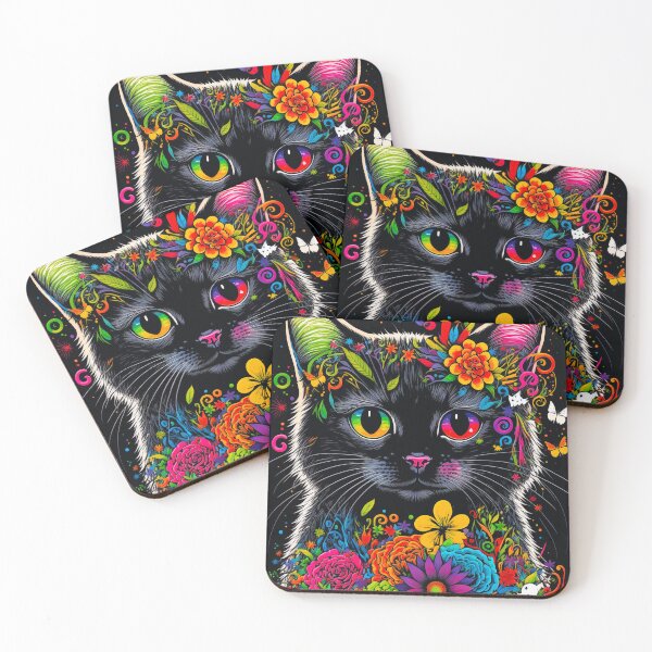 Item preview, a cute 70's retro hippie black cat designed and sold by popurbanart.