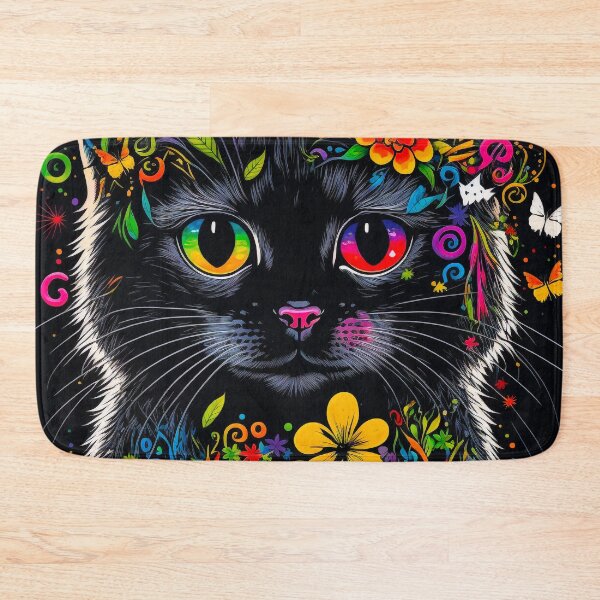Item preview, a cute 70's retro hippie black cat designed and sold by popurbanart.