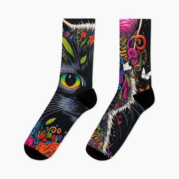 Item preview, a cute 70's retro hippie black cat designed and sold by popurbanart.