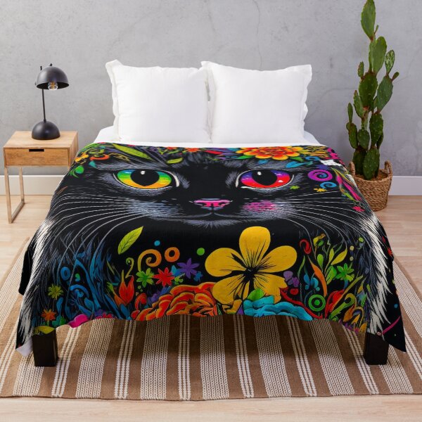 Item preview, a cute 70's retro hippie black cat designed and sold by popurbanart.