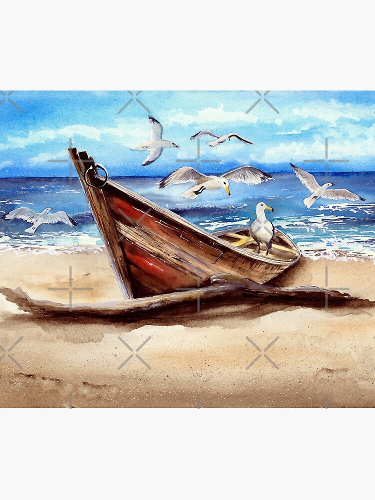 Seascape Painting Showing Old Fishing - Tapestry