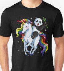 Panda-Reiteinhorn-Hemd Lustiges Meme Regenbogen-T-Shirt Geschenke für Panda-Liebhaber Slim Fit T-Shirt