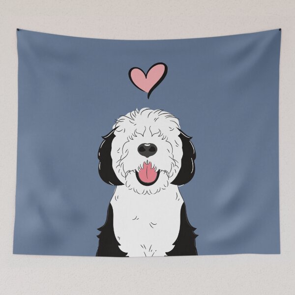 Item preview, LOVE Black and White Sheepadoodle 6 - navy designed and sold by Lulupainting.