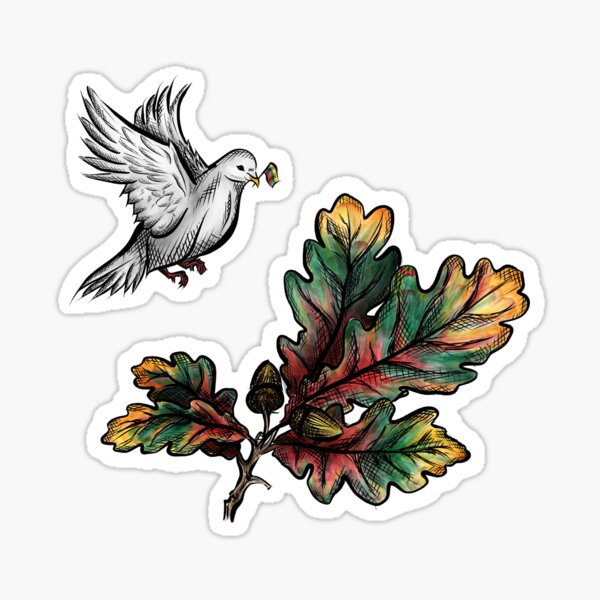 Lithuanian Colored Oak and Peace Dove / Detailed Digital Painting for Lithuanians Sticker