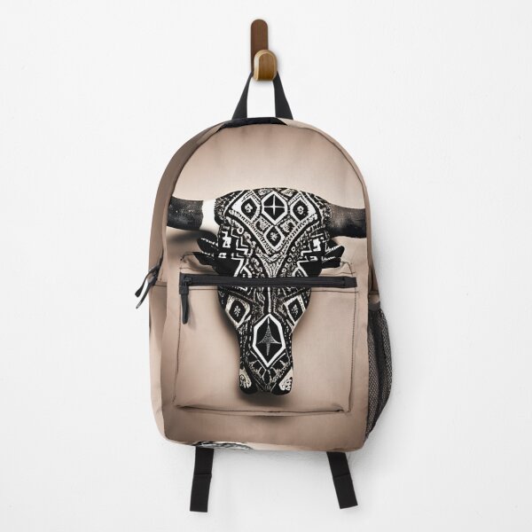 Item preview, Black & White Aztec Pattern Bull Skull designed and sold by FamiliarPufferfish.