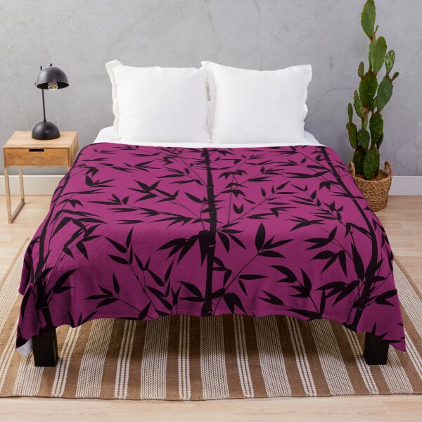 Item preview, Japanese Floral Magenta Pattern with Black Bamboo Leaves designed and sold by SoccaTamam.