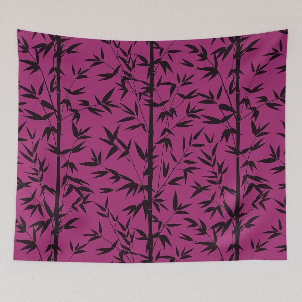 Item preview, Japanese Floral Magenta Pattern with Black Bamboo Leaves designed and sold by SoccaTamam.