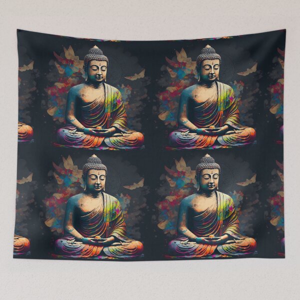 Item preview, Enlightenment in orange and Gold A Luxurious Classic Buddha Portrait designed and sold by bharuarts.