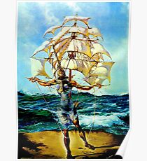 DER SCHIFF: Weinlese-abstrakter Fantasie-Malerei-Druck Poster