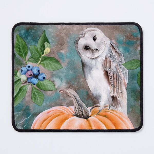 Item preview, A barn owl on an orange pumpkin designed and sold by MaryWatercolor.