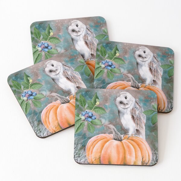 Item preview, A barn owl on an orange pumpkin designed and sold by MaryWatercolor.