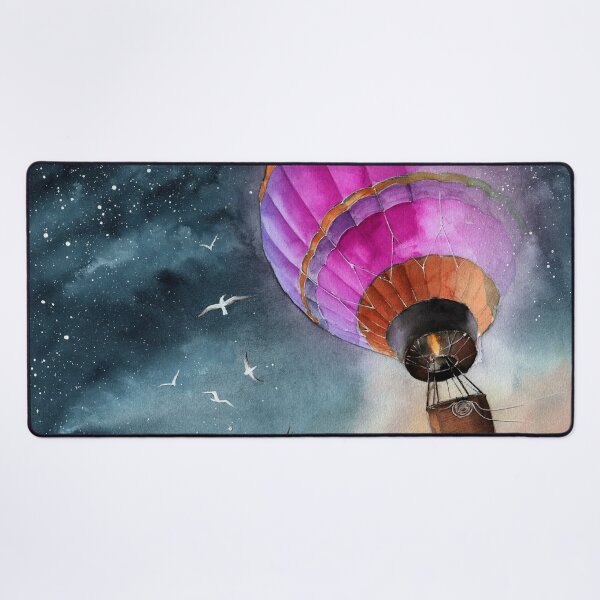 Item preview, A purple air balloon in starry night sky with white seagulls designed and sold by MaryWatercolor.