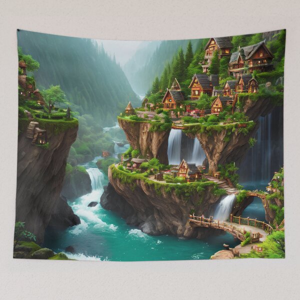 Item preview, Discover the Hidden Forest Village with River and Waterfall designed and sold by D3monic.
