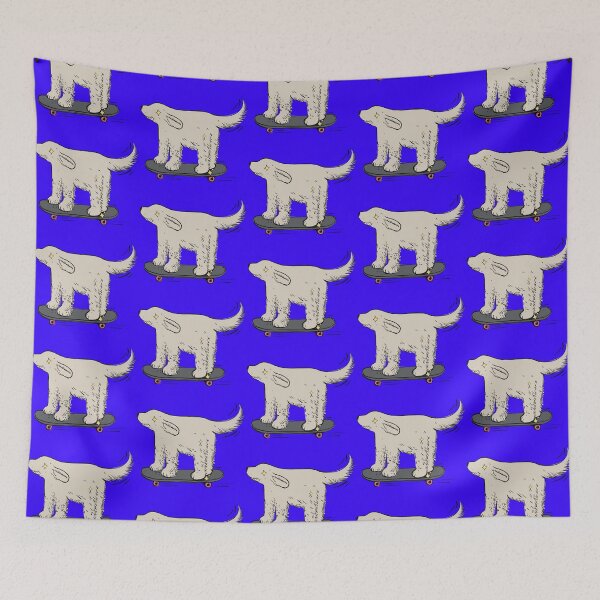 Item preview, Labrador beige skater on electric blue designed and sold by Itsdomd.