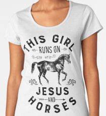 This Girl Runs On Jesus And Horses Shirt Horse Riding Racing Gifts T-shirt for Horse Lovers Women's Premium T-Shirt