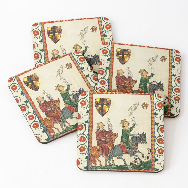 Item preview, KING KONRAD THE YOUNGER ON HORSEBACK WITH FALCONS,MEDIEVAL FALCONRY MINIATURE WITH WILD ROSES designed and sold by BulganLumini.