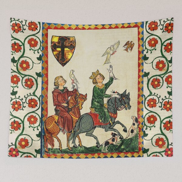 Item preview, KING KONRAD THE YOUNGER ON HORSEBACK WITH FALCONS,MEDIEVAL FALCONRY MINIATURE WITH WILD ROSES designed and sold by BulganLumini.