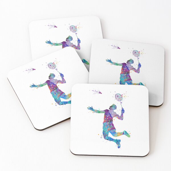 Item preview, Boy Badminton Player Watercolor Silhouette designed and sold by LotusGifts.