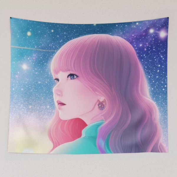 Item preview, Woman with pink hair on the horizon of dreams designed and sold by Girly-Universe.