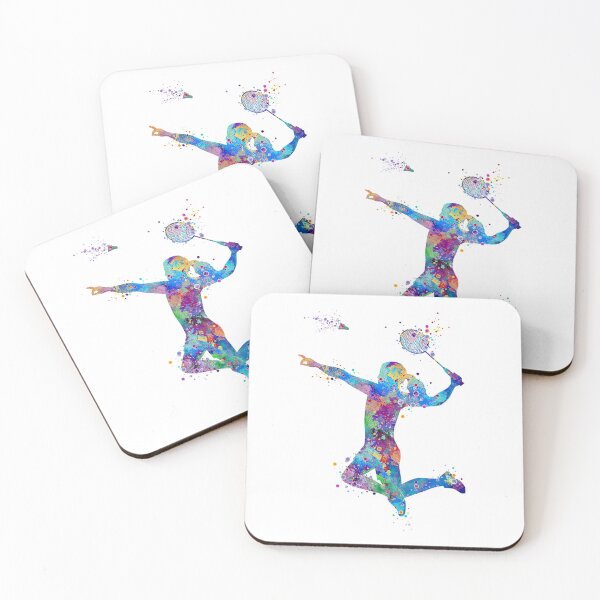 Item preview, Girl Badminton Player Watercolor Silhouette designed and sold by LotusGifts.