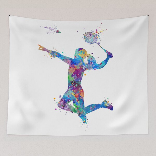 Item preview, Girl Badminton Player Watercolor Silhouette designed and sold by LotusGifts.