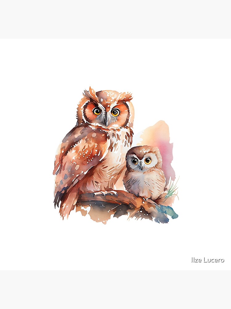 Cute owl mom and owlet | Art Board Print