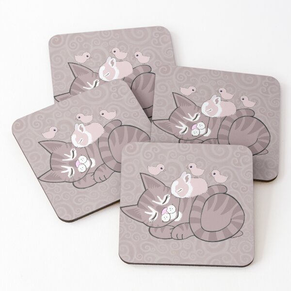 Item preview, Sleepy chocolate cat and chickie and bunny friends on spirals  designed and sold by QuirkyCatz.