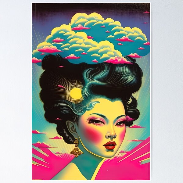 Head in the clouds 70s style vintage artwork