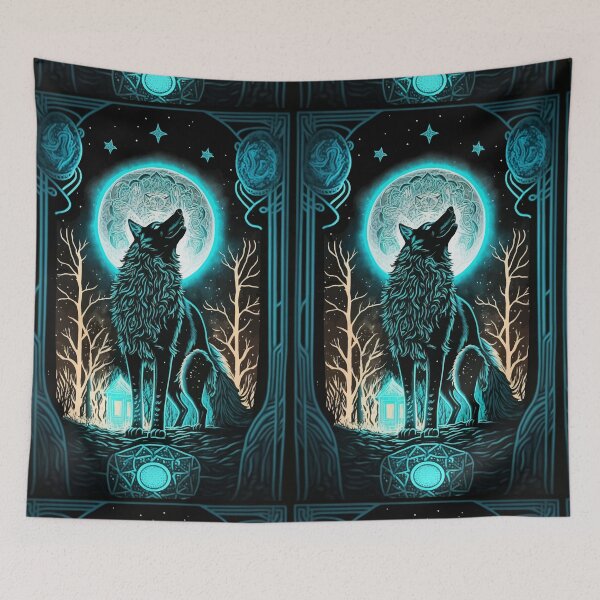 Item preview, Wolf howling at night glowing tarot designed and sold by Visual-wallart.