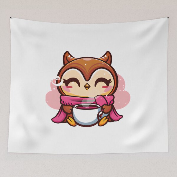 Item preview, chibi owl drinking hot chocolate designed and sold by KatisDesign.