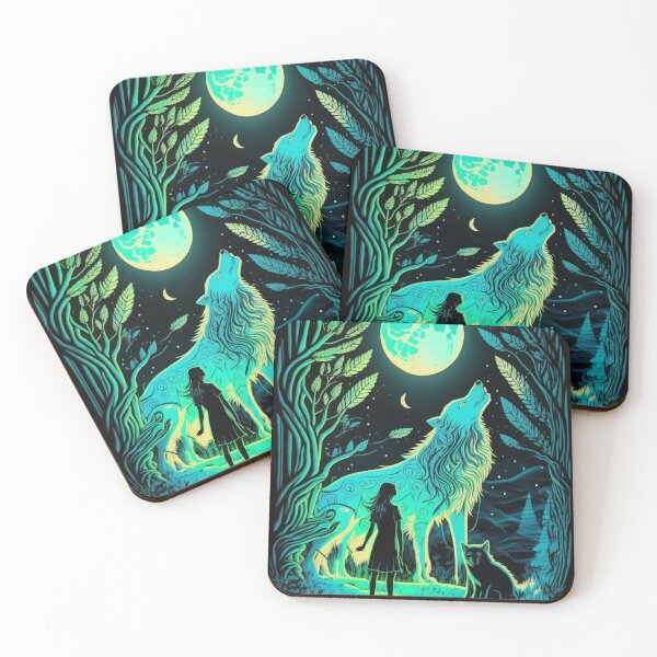 Item preview, Girl & Wolf howling in glowing night tarot designed and sold by Visual-wallart.