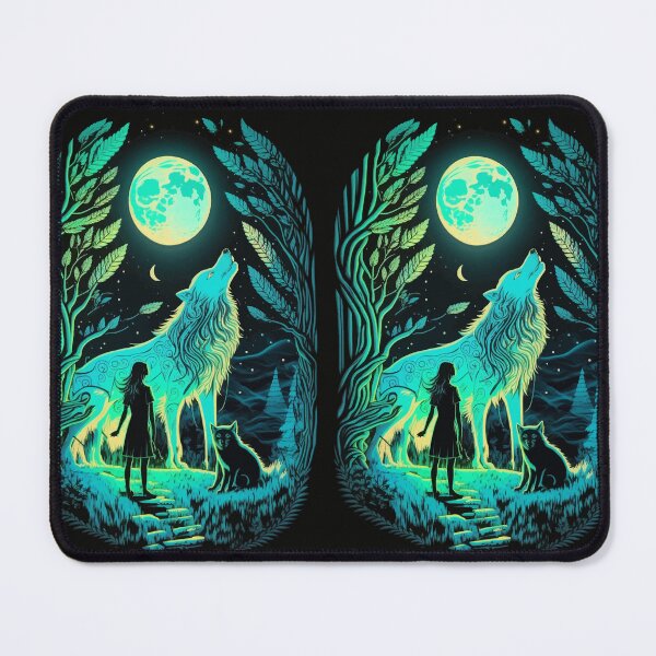Item preview, Girl & Wolf howling in glowing night tarot designed and sold by Visual-wallart.
