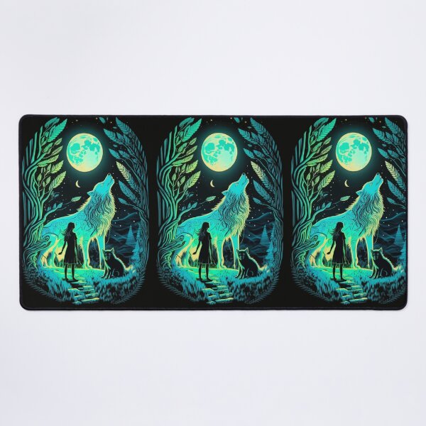 Item preview, Girl & Wolf howling in glowing night tarot designed and sold by Visual-wallart.