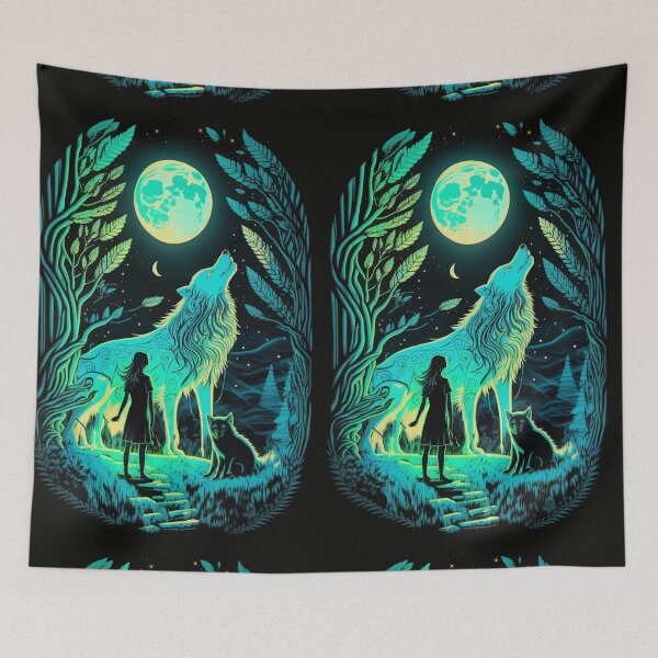 Item preview, Girl & Wolf howling in glowing night tarot designed and sold by Visual-wallart.