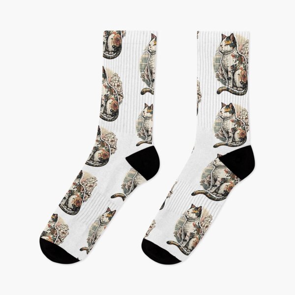 Item preview, Japanese cat with floral tattoos, japanese aesthetic designed and sold by LorandQuest.