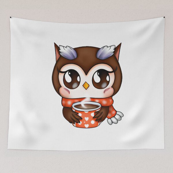 Item preview, chibi owl drinking hot chocolate designed and sold by KatisDesign.