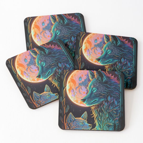 Item preview, Mother and kid wolf glowing night tarot designed and sold by Visual-wallart.