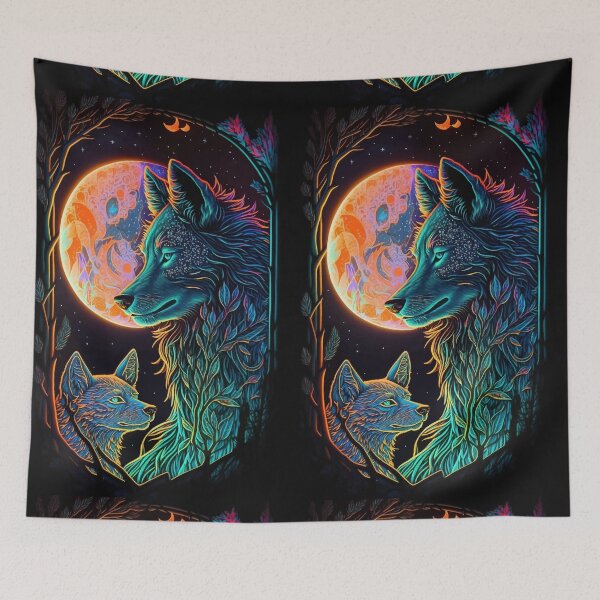 Item preview, Mother and kid wolf glowing night tarot designed and sold by Visual-wallart.