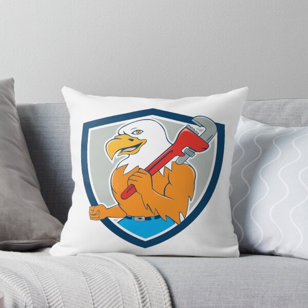 Item preview, Bald Eagle Plumber Monkey Wrench Shield Cartoon designed and sold by patrimonio.